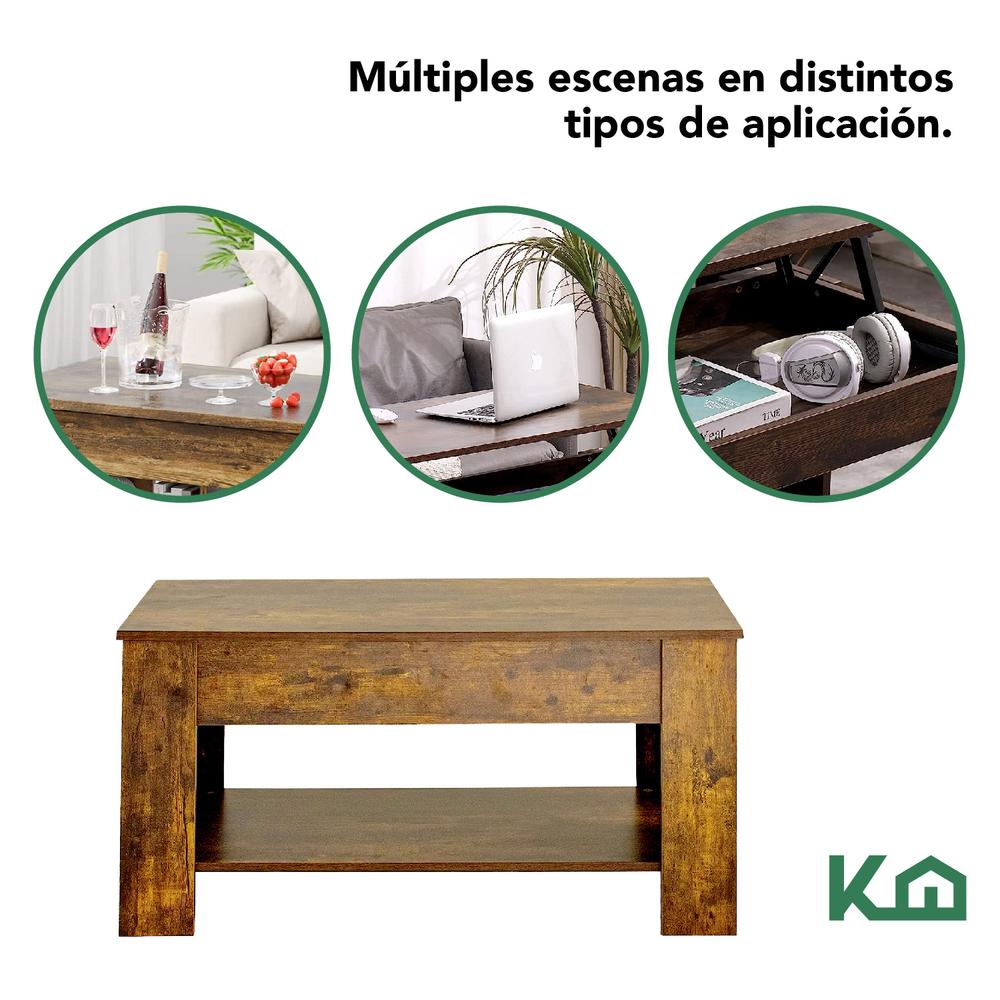 Mesa de Centro Elevable De Madera Con Compartimento Oculto