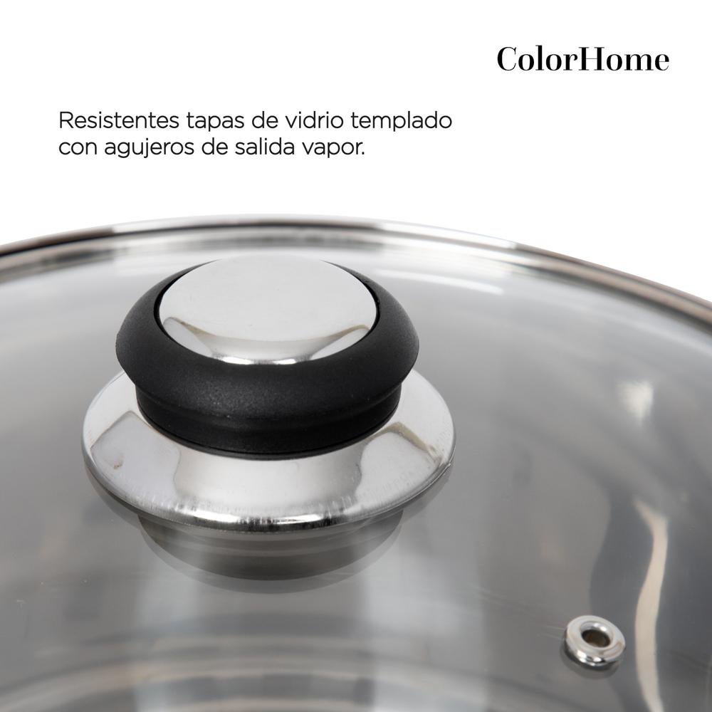 Bateria De Cocina 7 Pzas Acero Inox Tricapa Negro Colorhome