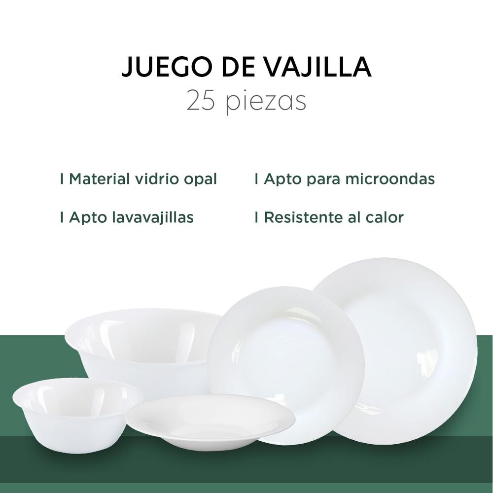 Vajilla Opal 25Pzas Redonda Para 6 Personas Moderna Elegante