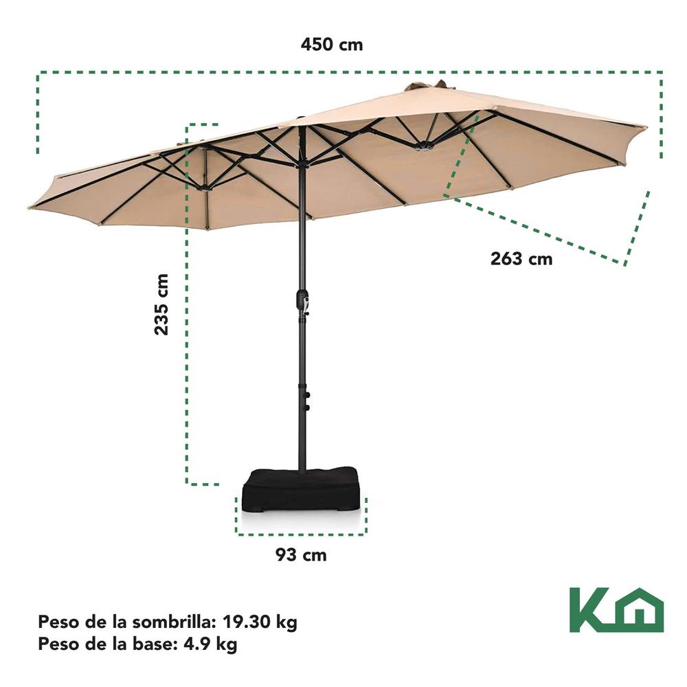 Sombrilla Doble Para Patio Jardin Semi Impermeable Con Base