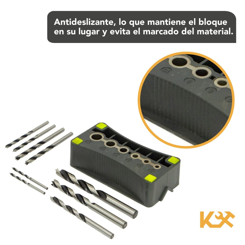 Accesorio Guia para Taladro Plantilla en V de 4-12 mm C/9 Brocas para Madera 3-10 mm Kingsman300225