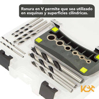 Accesorio Guia para Taladro Plantilla en V de 4-12 mm C/9 Brocas para Madera 3-10 mm Kingsman300225