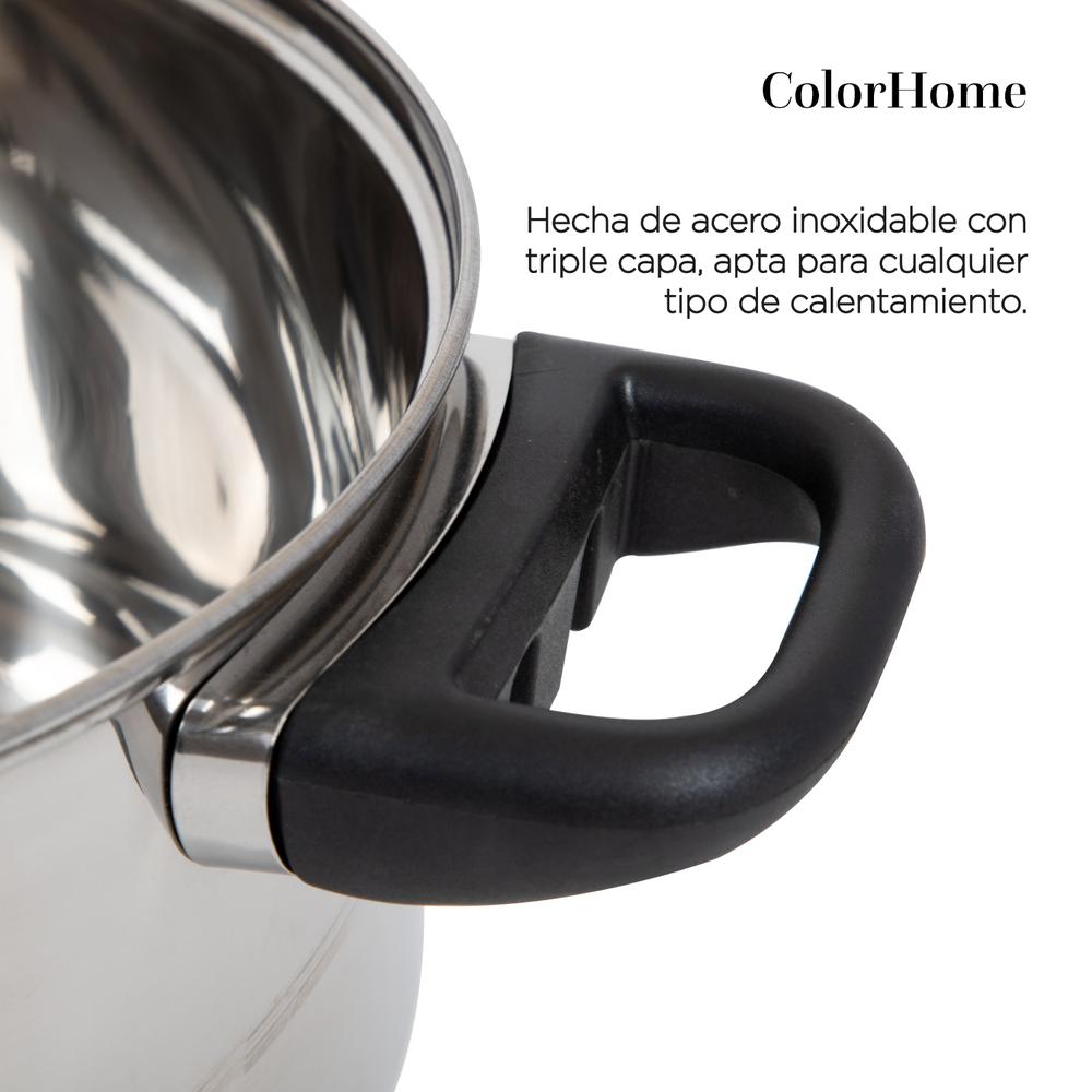 Bateria De Cocina 7 Pzas Acero Inox Tricapa Negro Colorhome