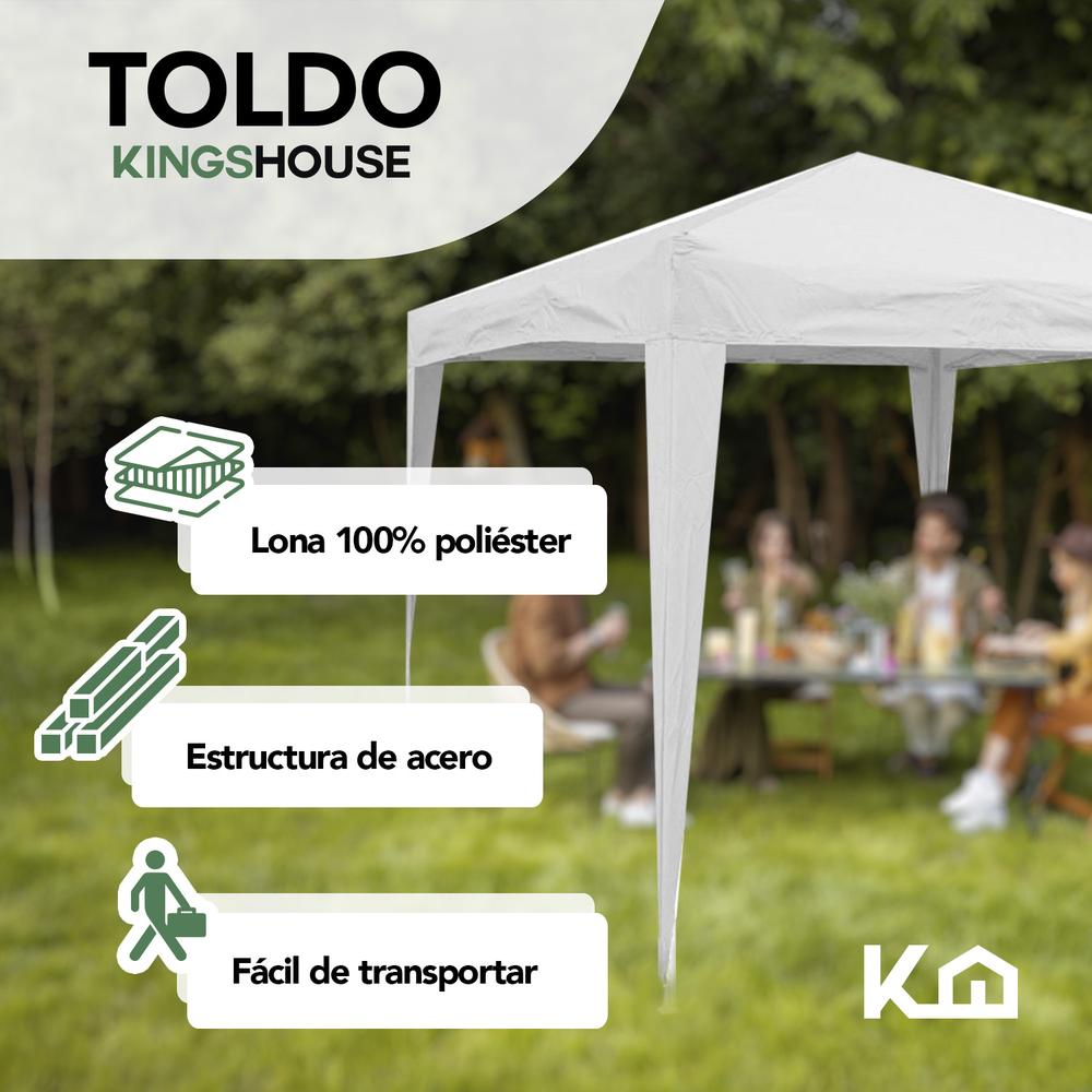 Toldo Carpa 3x3 M Impermeable Acero Lona Para Jardin Blanco