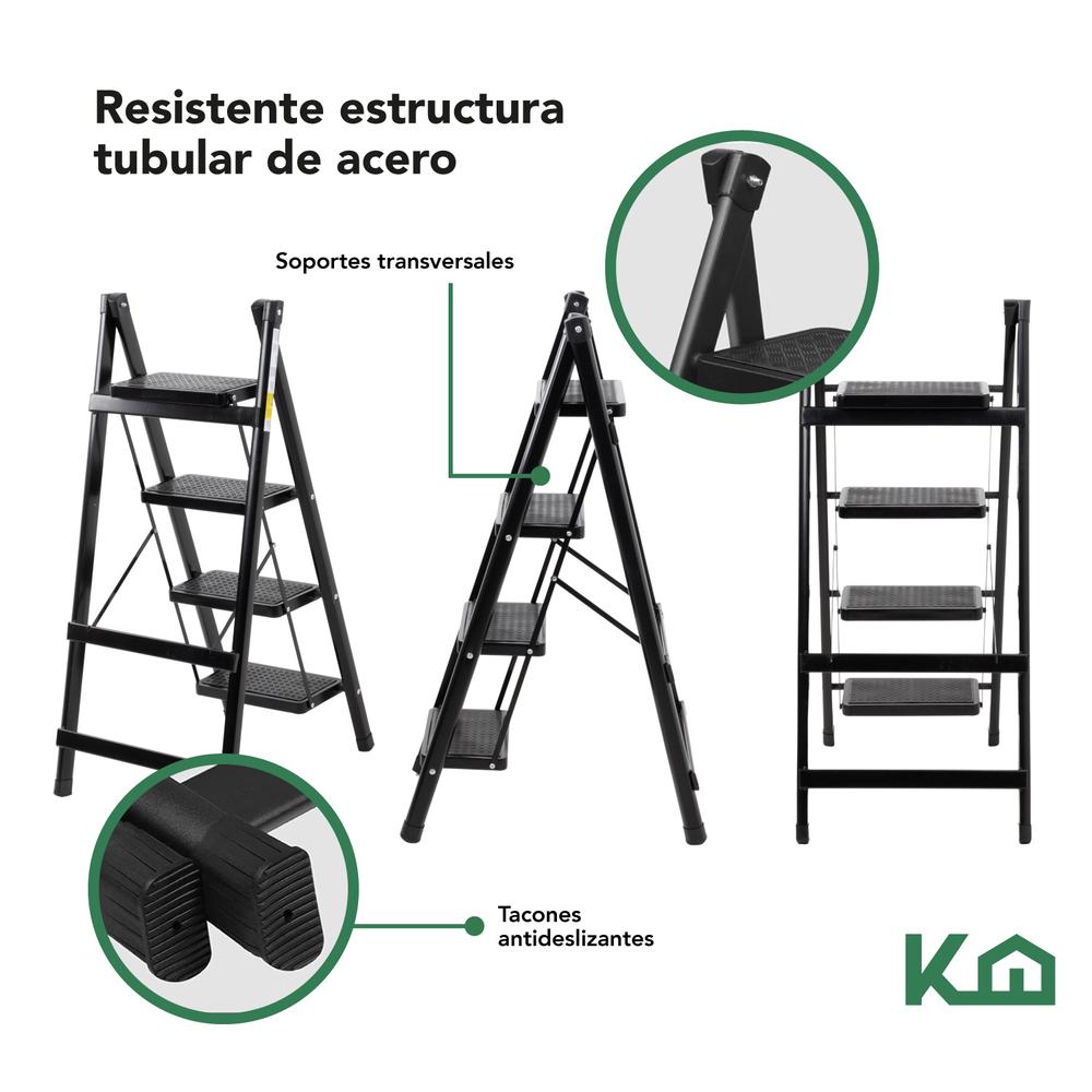 Escalera De Acero Plegable Tipo Tijera 4 Peldaños KingsHouse