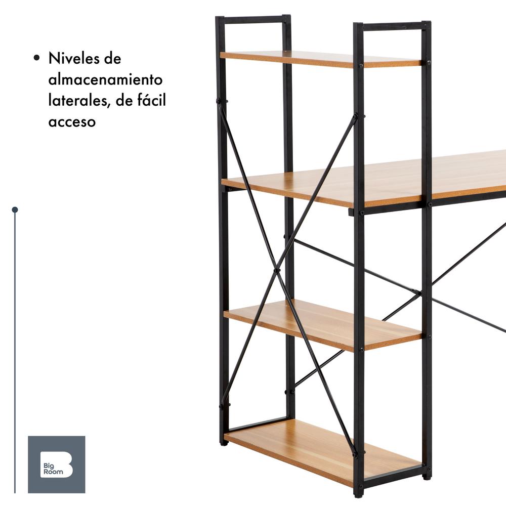 Escritorio Con 3 Repisas Madera Estructura Metal Minimalista