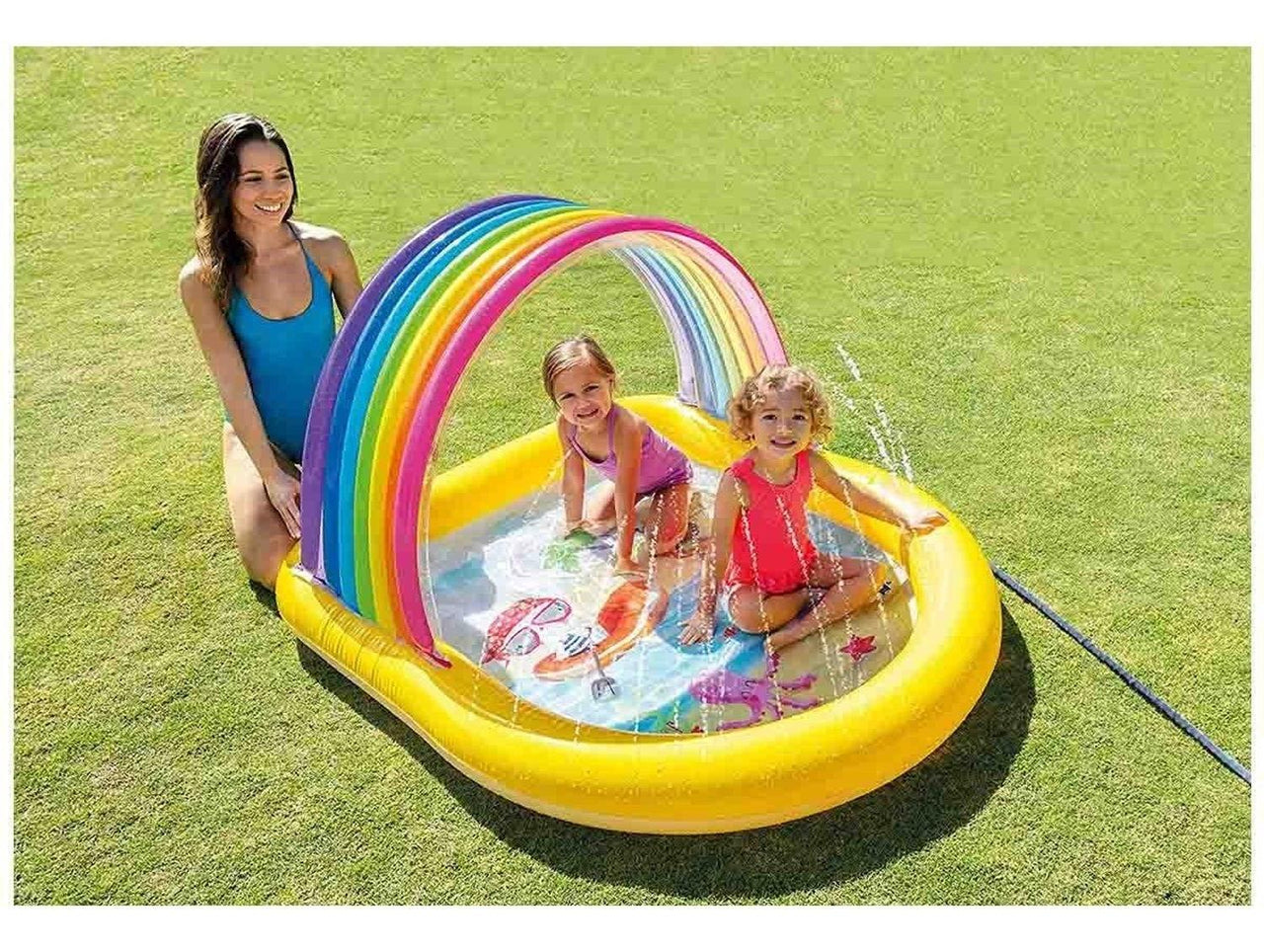 Alberca Inflable Techo Arcoiris Y Chorros Agua Hogar Intex