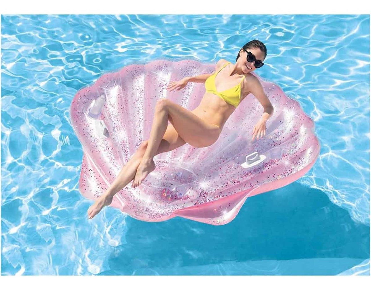 Almeja Concha Rosa Inflable Alberca Glitter Playa Intex