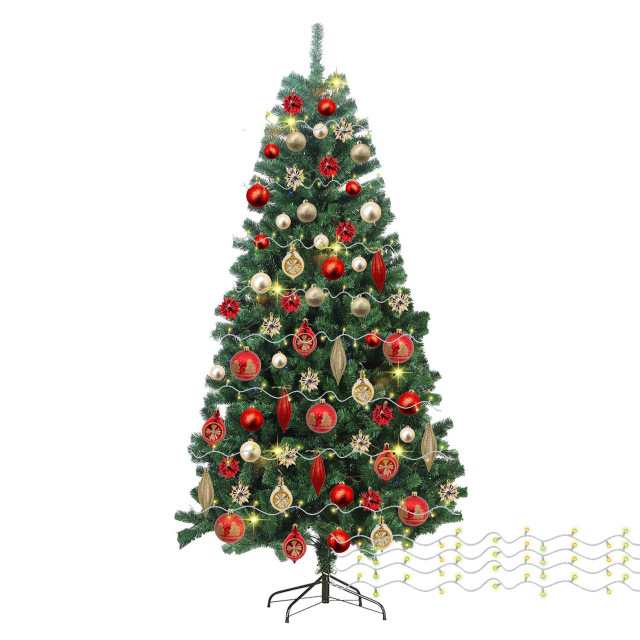 Árbol de Navidad 180 cm + 62 Esferas + Luces LED 250 23 mts