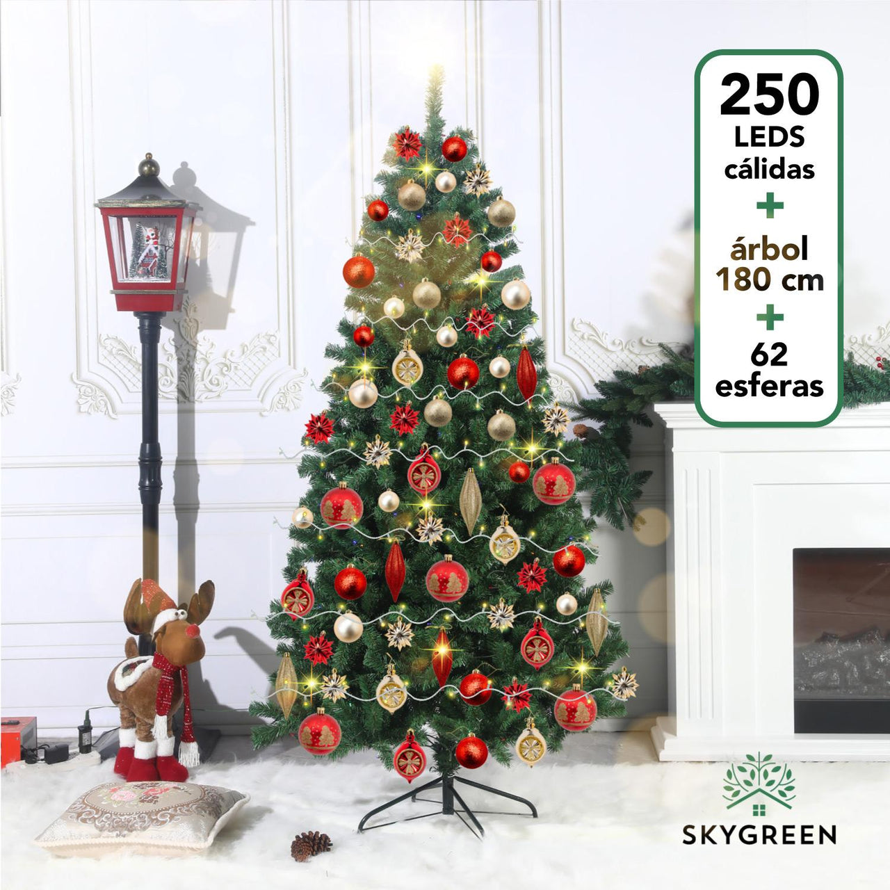 Árbol de Navidad 180 cm + 62 Esferas + Luces LED 250 23 mts