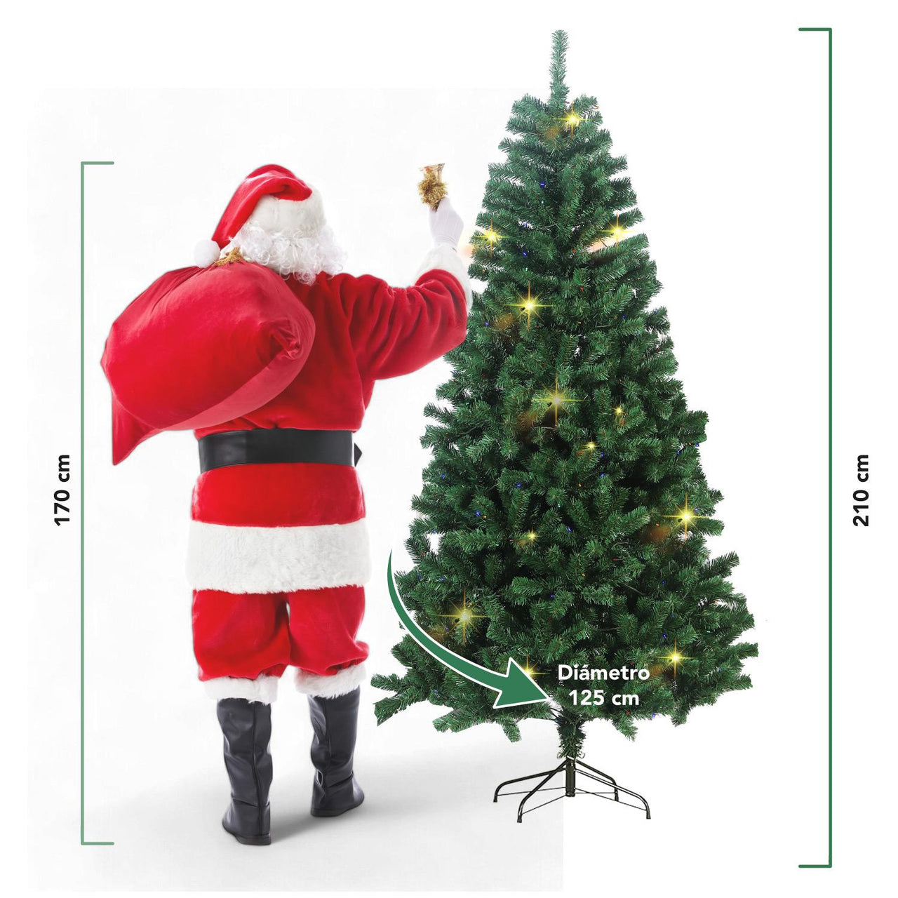 Árbol de Navidad 2.10 M Verde Frondoso Decorativo Artificial