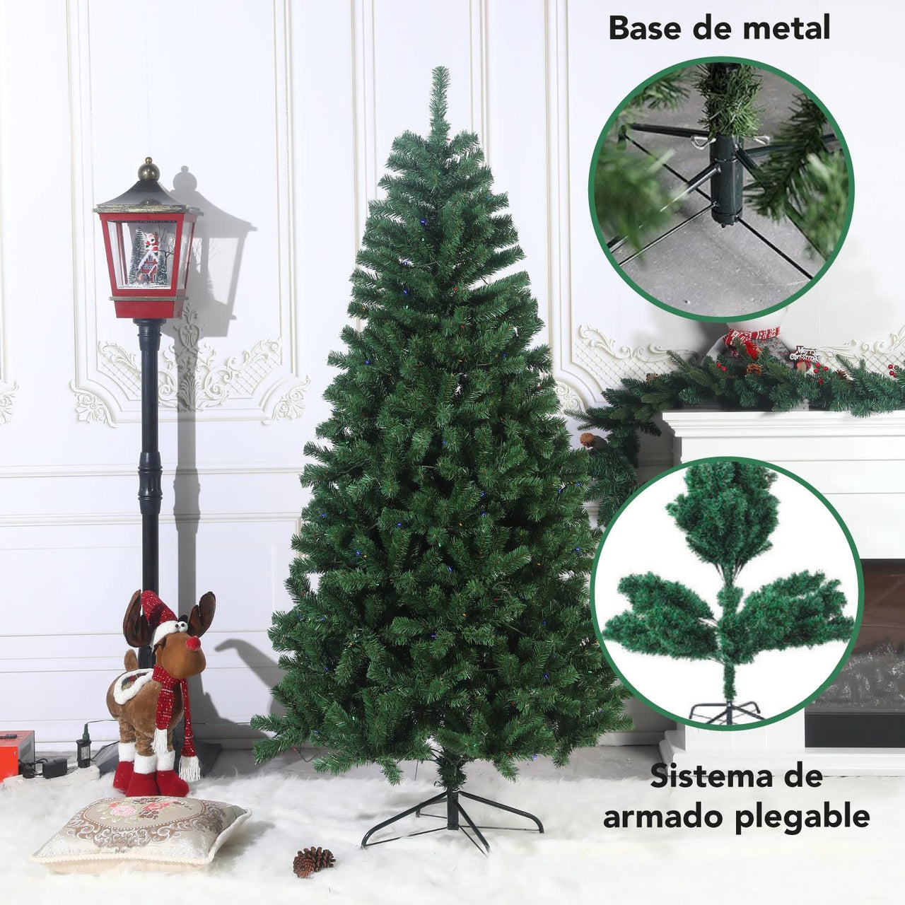 Árbol de Navidad 2.10 M Verde Frondoso Decorativo Artificial