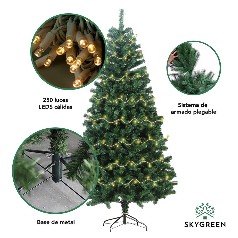 Árbol De Navidad Artificial 1.80 M + 250 Serie Luces Led 23m