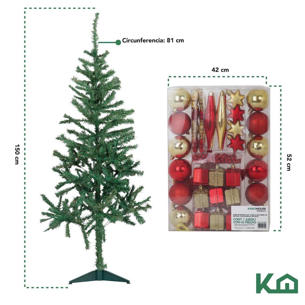 Arbol Navidad 150 Cm + 86 Esferas Navideña Adorno Decoración