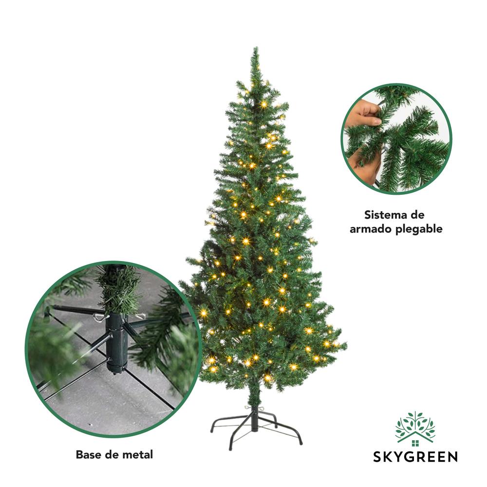 Árbol Navidad Artificial 2.10 M Con Luces LED Pino Frondoso