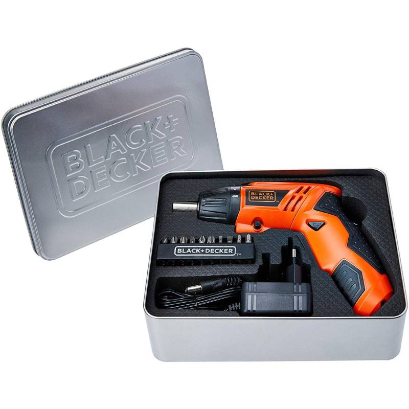 Atornillador Inalambrico 4.8v + Accesorios y Caja Metalica KC4815T Black And Decker