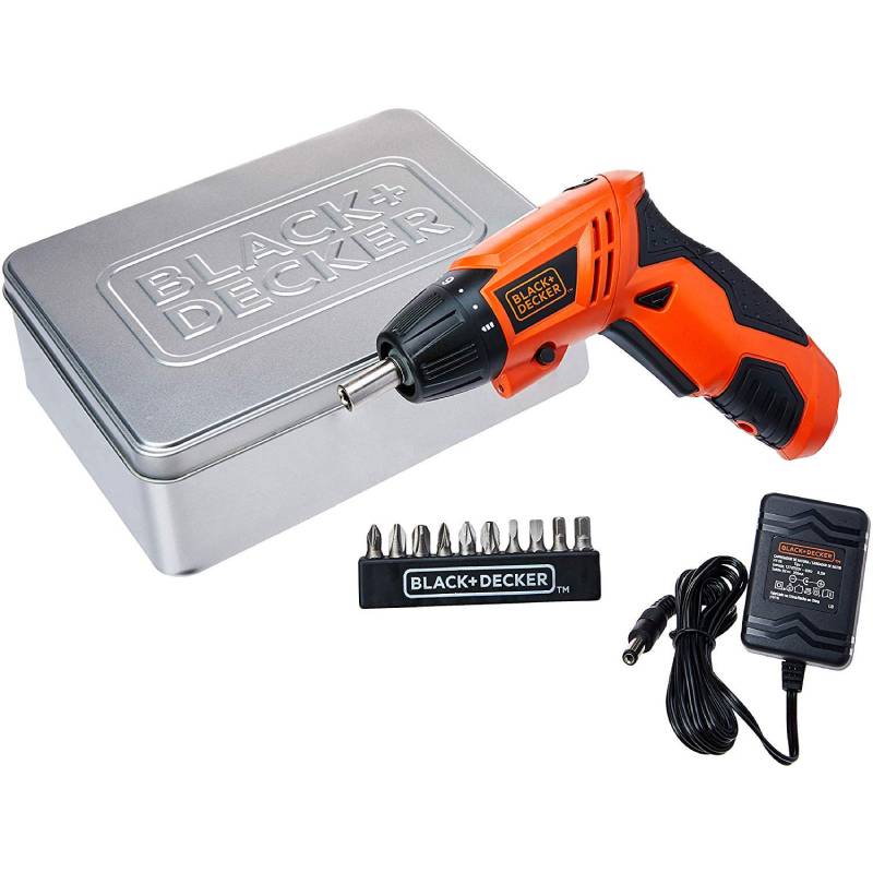 Atornillador Inalambrico 4.8v + Accesorios y Caja Metalica KC4815T Black And Decker