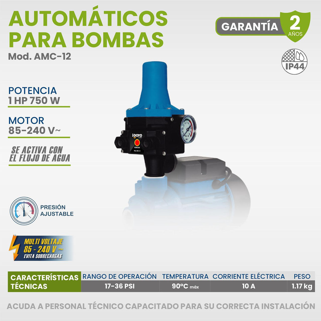 Automatico Para Bomba Control Presuarizador 1 Hp 750w Igoto