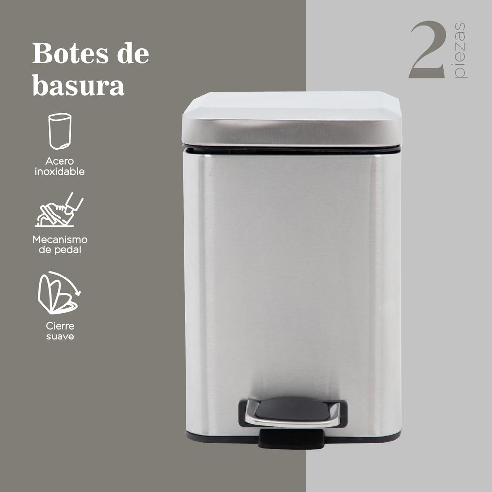 Botes de Basura 6L Acero Inox Metalico Cocina Oficina 2pzas