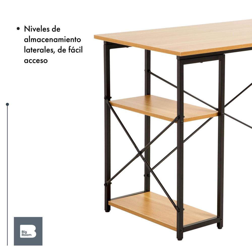 Escritorio Con 2 Repisas Madera Estructura Metal Minimalista