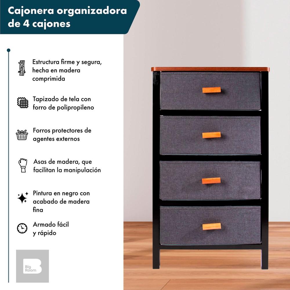 Comoda Cajonera 4 Cajones De Tela Mueble Organizador Madera