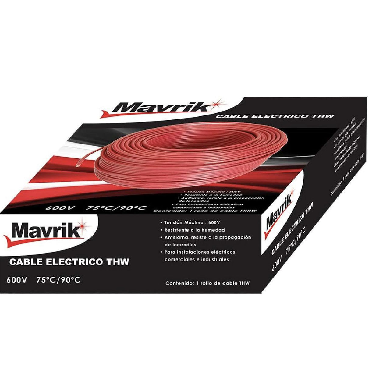 Cable Eléctrico De Cobre 100 Mts Tipo Thw Cal. 12 Rojo Adir