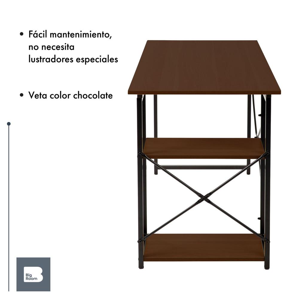 Escritorio Con 2 Repisas Madera Estructura Metal Minimalista