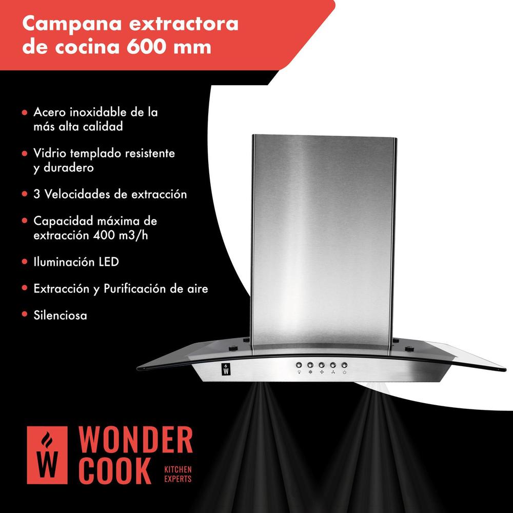 Campana Extractora Cocina Vidrio Templado Acero Inoxidable