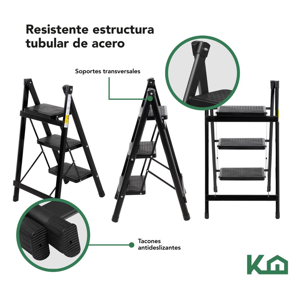 Escalera De Acero Plegable Tipo Tijera 3 Peldaños KingsHouse