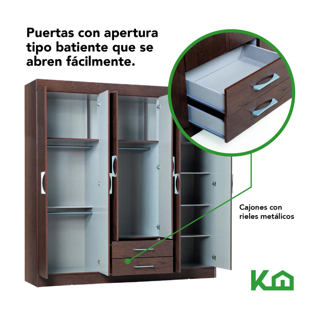 Closet Ropero Armario Moderno Mueble 6 Puertas 2 Cajones