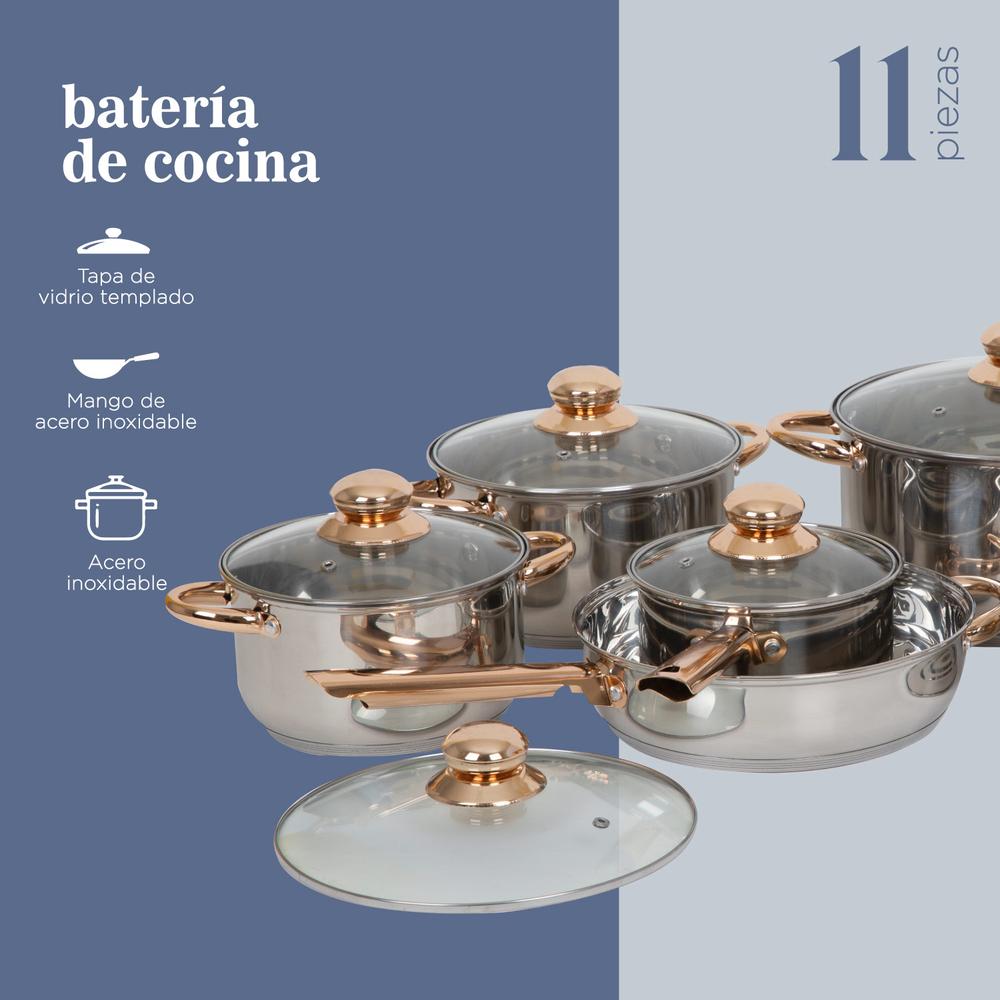 Bateria De Cocina 11Pzas Acero Inoxidable Tricapa Induccion