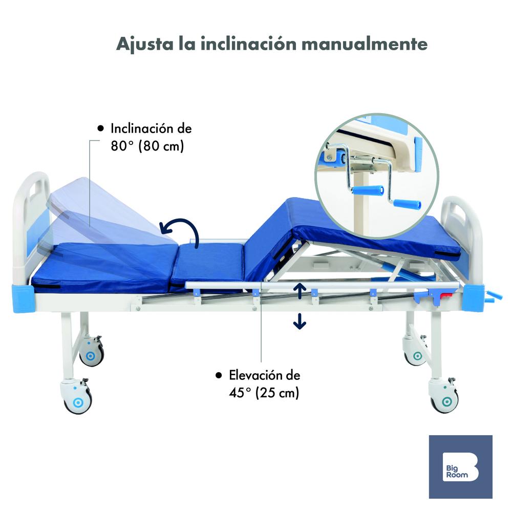 Cama Hospitalaria Manual Con Mesa Colchon y Portasueros