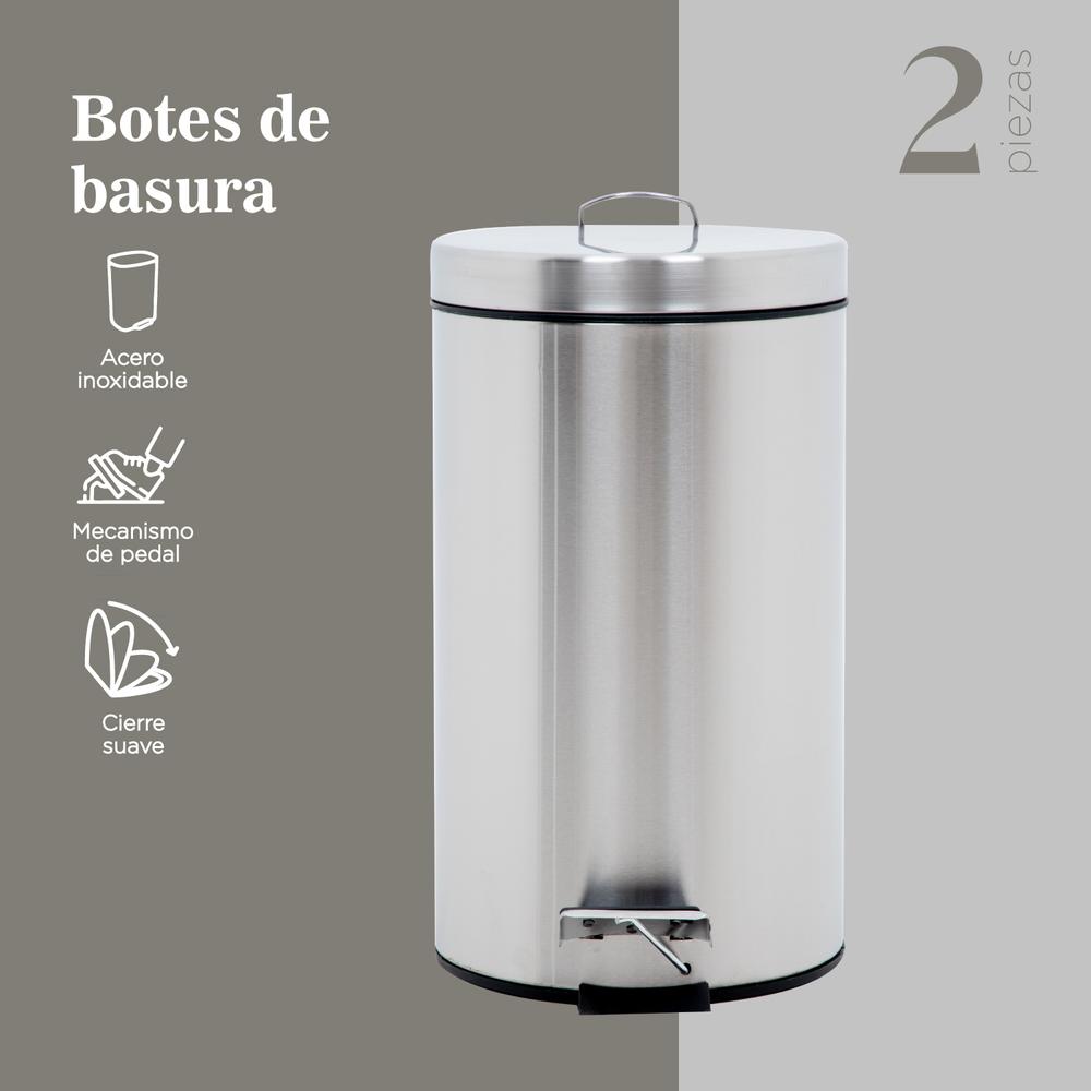 Botes de Basura 12L Metalico Acero Inox C/Pedal Cocina 2pzas