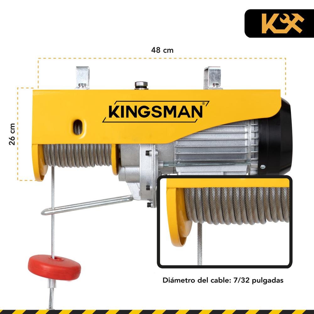 Polipasto Eléctrico 500-1000 Kg 110 V con Cable 20 m 7/32 PA1000B Kingsman