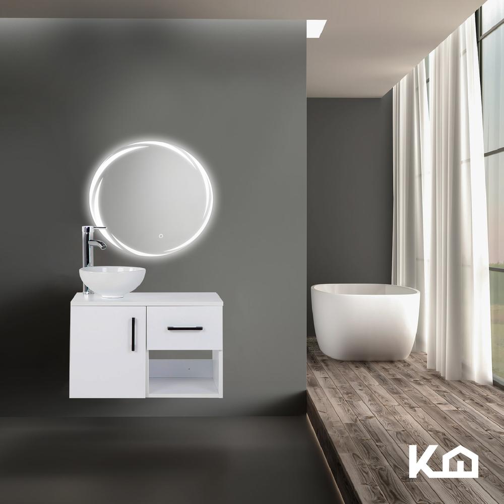 Mueble Organizador Gabinete Baño + Espejo Redondo Luz LED