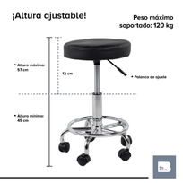 Banco Taburete Giratorio Neumatico Con Ruedas Reposapies SpaSKYROUNDST36B