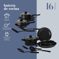 Batería de Cocina Kit Sartenes Acero 16 Piezas AntiadherenteCOLORSTEEL16R