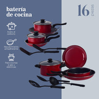 Batería de Cocina Kit Sartenes Acero 16 Piezas AntiadherenteCOLORSTEEL16R