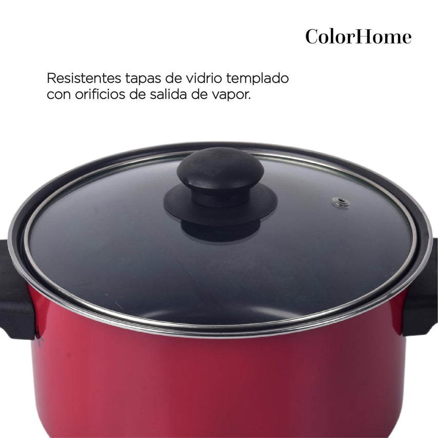 Batería de Cocina Kit Sartenes Acero 16 Piezas AntiadherenteCOLORSTEEL16R