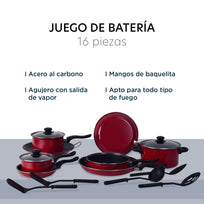 Batería de Cocina Kit Sartenes Acero 16 Piezas AntiadherenteCOLORSTEEL16R