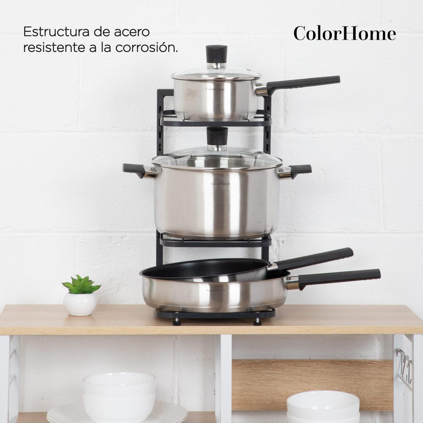 Batería De Cocina Tricapa Combo Estante Ollas Sartenes 7 PiezasCOMBO-CH-28