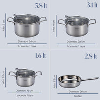 Batería de Cocina Tricapa más Contenedores Hermeticos 17 PiezasCOMBO-CH-07