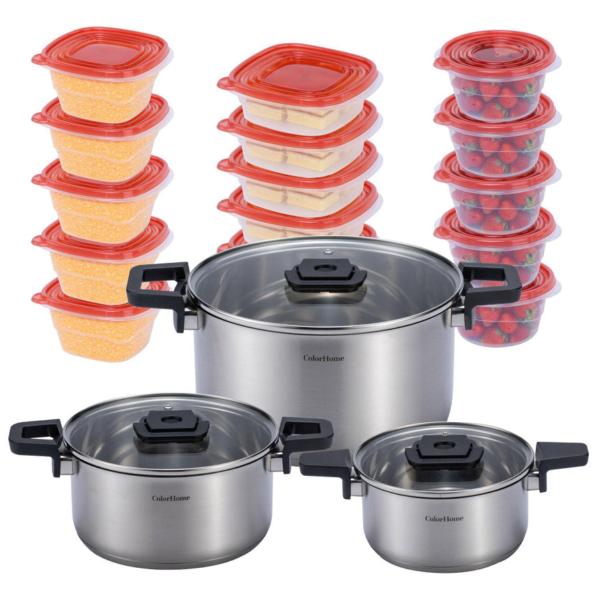 Batería de Cocina Tricapa más Set Contenedores Hermeticos 21 piezasCOMBO-CH-13