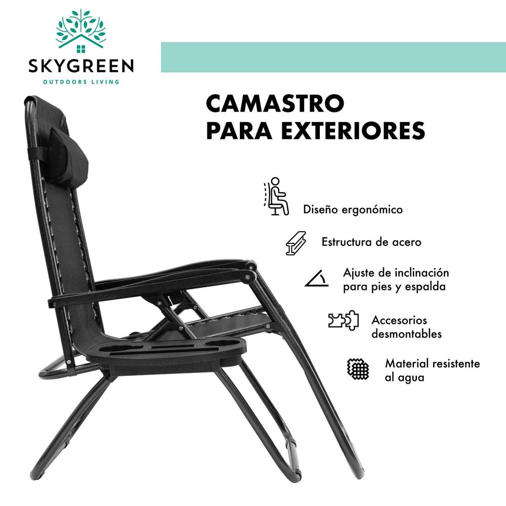 Camastro Para Exterior Plegable Portátil Con Porta Bebidas