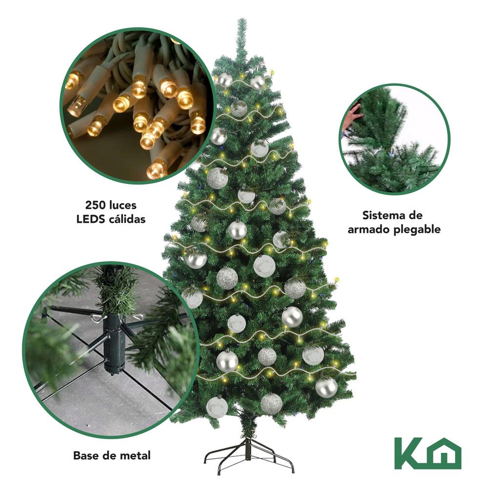 Arbol De Navidad 180cm + Luces 250 Led + Esferas Navideñas