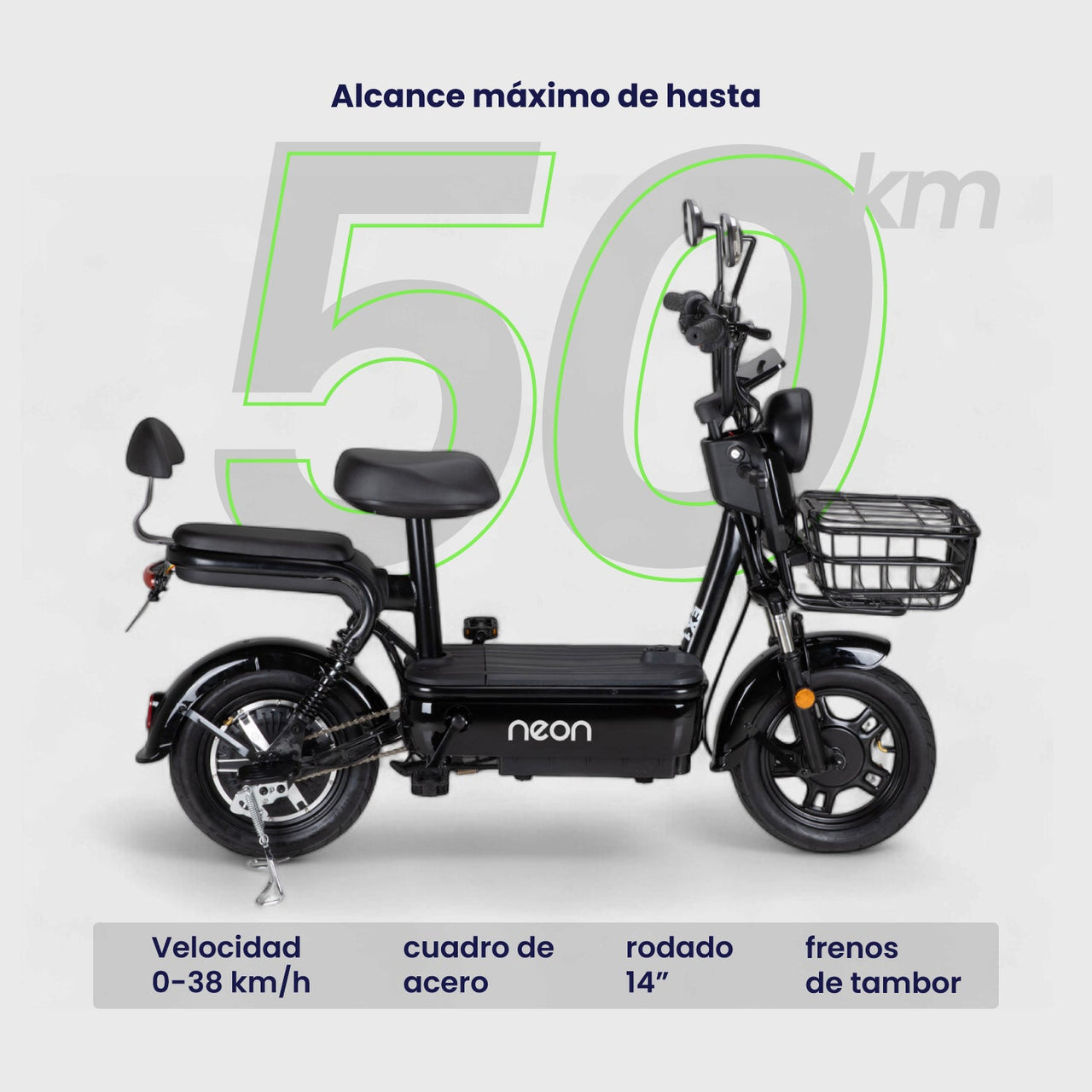 Bicicleta Eléctrica 350w 38km/h Acero 150 Kg Canastilla 50km