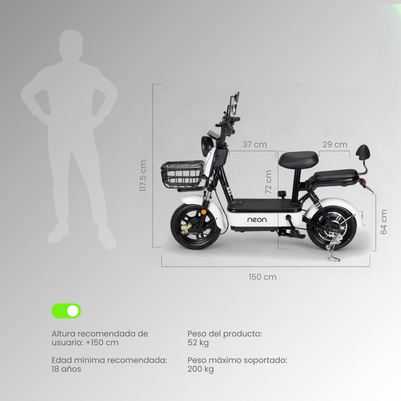 Bicicleta Eléctrica 350w 38km/h Acero 150 Kg Canastilla 50km