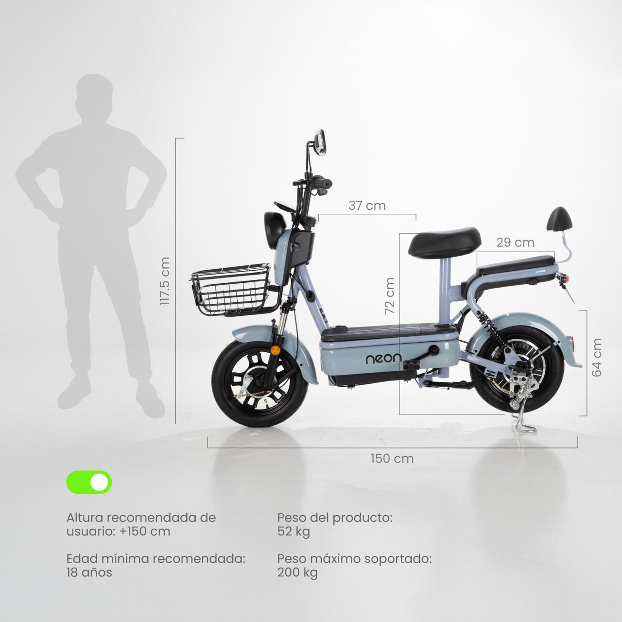 Bicicleta Eléctrica 350w 38km/h Acero 150 Kg Canastilla 50km