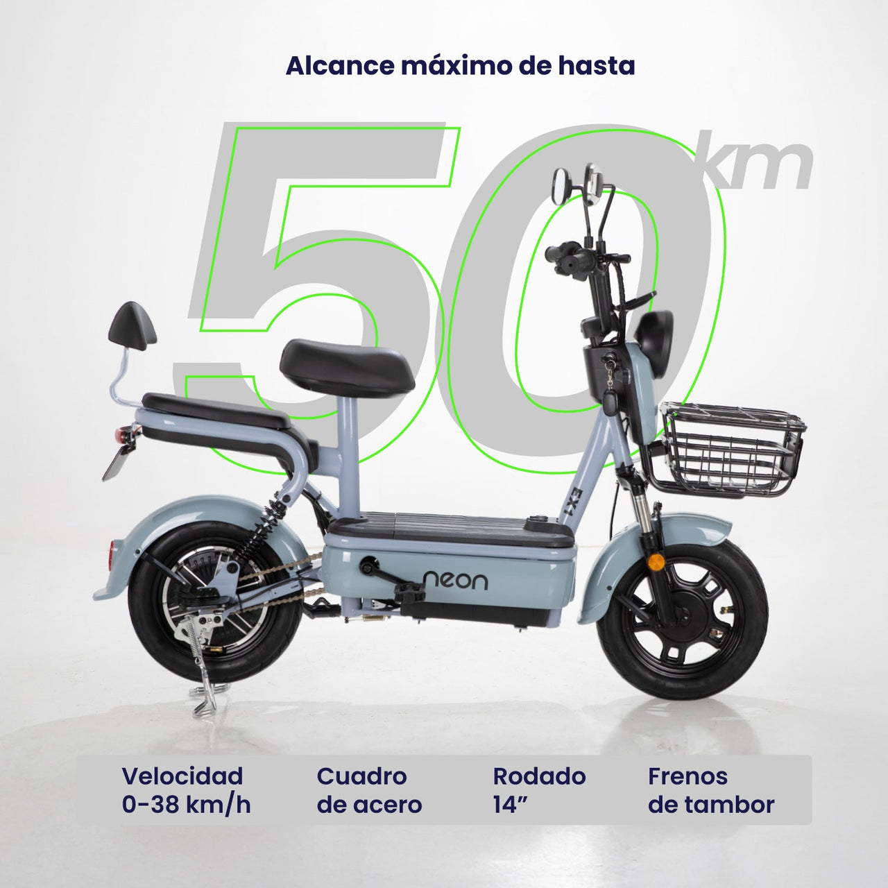 Bicicleta Eléctrica 350w 38km/h Acero 150 Kg Canastilla 50km