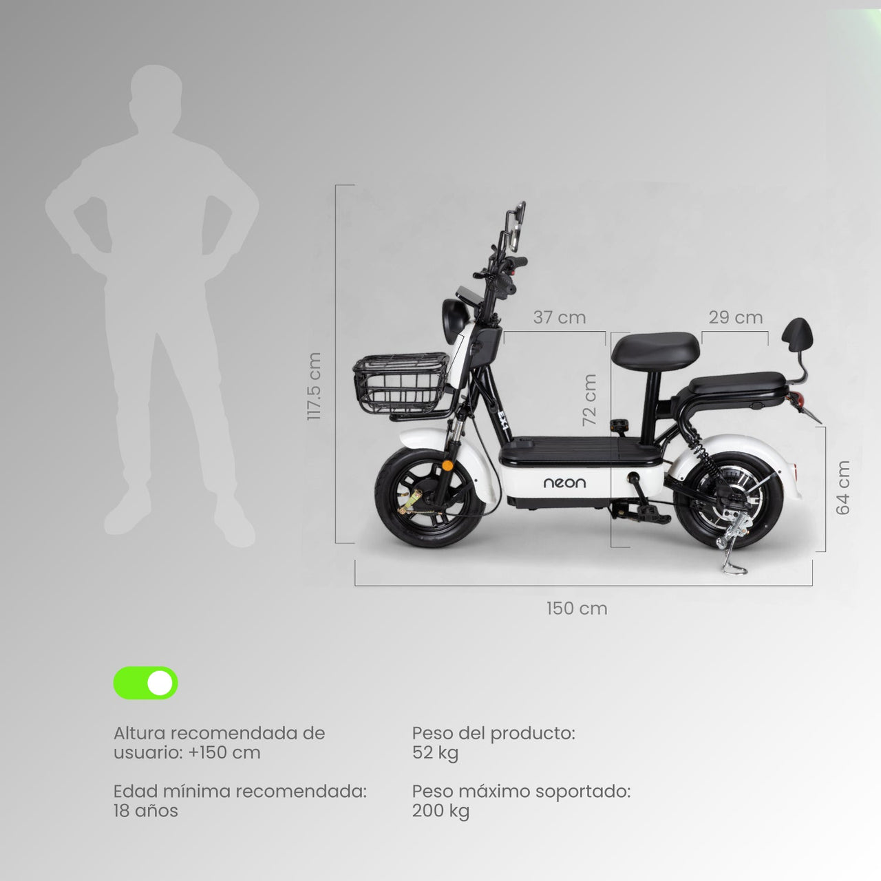 Bicicleta Eléctrica 350w 38km/h Acero 150 Kg Canastilla 50km